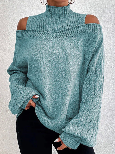 Schulterfreier Halbrollkragenpullover locker gestrickter Pullover Damen m300502 