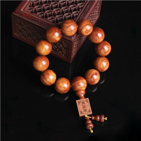 Bracelet en perles naturelles de Bouddha Huanghuali vietnamiennes, bracelet en bois de rose et lotus, bracelet en bois parfumé Wenwan m3331302