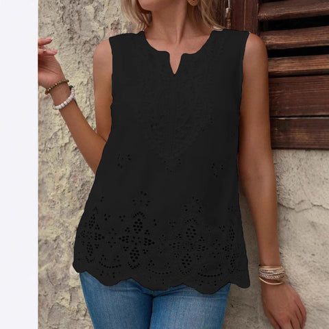 Neue bestickte Spleißen Spitze V-Ausschnitt ärmellose Weste Damen Top m301480 