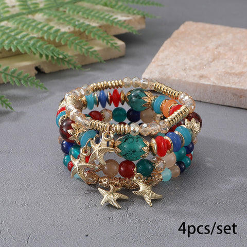 Nouveau bracelet bohème créatif à pompons et perles multicouches m3331286