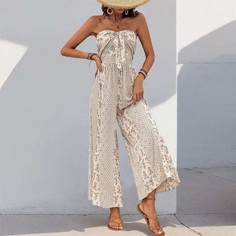 Sommer-Hot-Seller mit hoher Taille, Schnürung und weitem Bein und lässiger Hose mit weitem Bein im Ethno-Stil, m300833 
