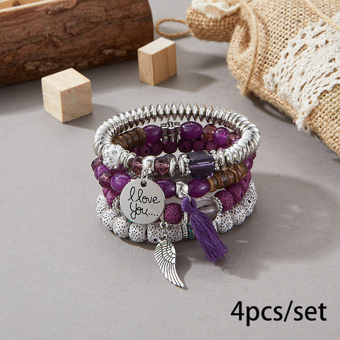 Nouveau bracelet bohème créatif à pompons et perles multicouches m3331286