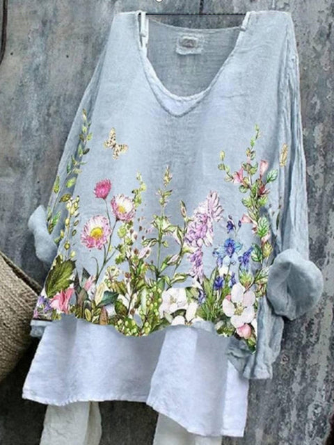 V-neck single piece long sleeve 3D digital printing m301043