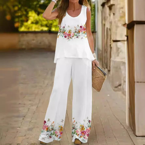 Ensemble gilet et pantalon décontractés à col ras du cou et sans manches m301296 