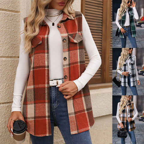Damen Herbst und Winter Mode Plaid Ärmellose Weste lose m300977 