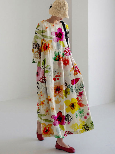 Lockeres, modisches, hochwertiges, langärmeliges Kleid mit Rundhalsausschnitt und Print m301054