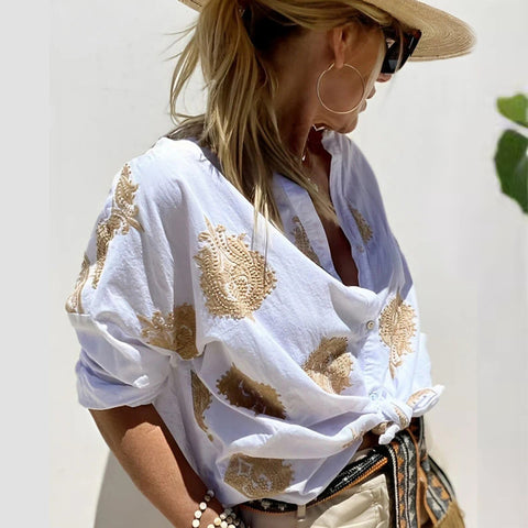 Chemise femme à manches longues et revers boutonnés, imprimée Independent Station m301309 