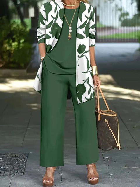 Pink three-piece casual suit women's cardigan wide-leg pants m302761