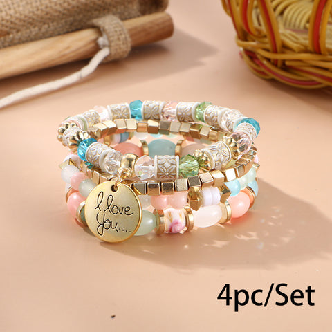 Nouveau bracelet bohème créatif à pompons et perles multicouches m3331286