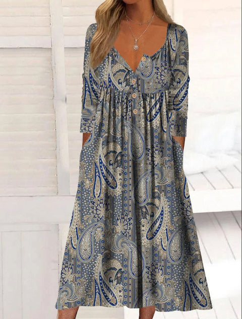 Robe boutonnée avec cardigan à poches imprimé m300714 