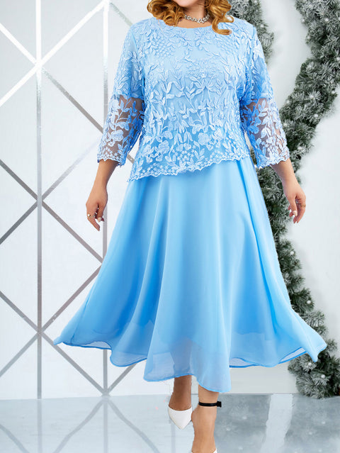 Robe en mousseline de soie brodée hydrosoluble pour femme grande taille m301268 