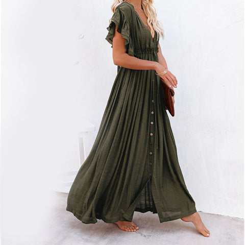 Solid color beach blouse long skirt sunscreen shirt Hawaii seaside vacation m301517