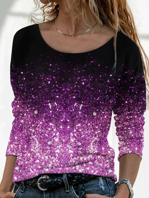 Langärmliges, lockeres, lässiges Pullover-T-Shirt mit Rundhalsausschnitt und 3D-Druck für Damen m300857 