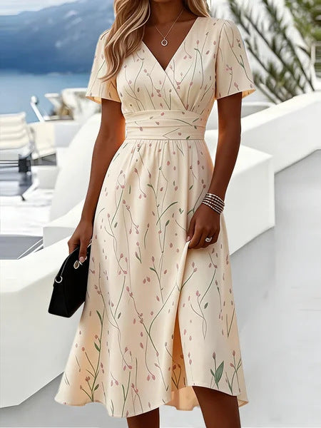 Short-sleeved V-neck slim big skirt dress creative shading skirt m302724