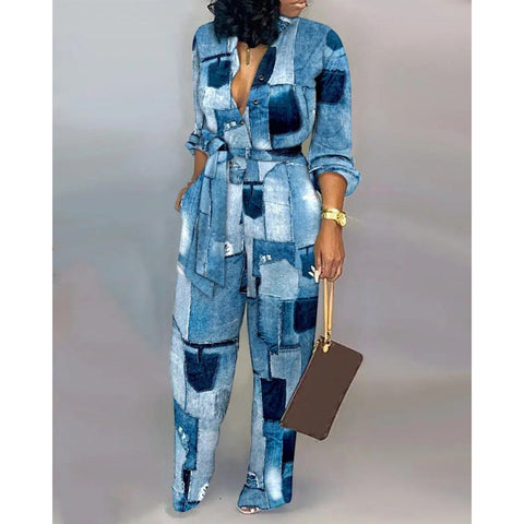 Lockerer Jumpsuit in Übergröße mit hoher Taille, lässiger Jumpsuit mit geradem Bein, Euro M300189 