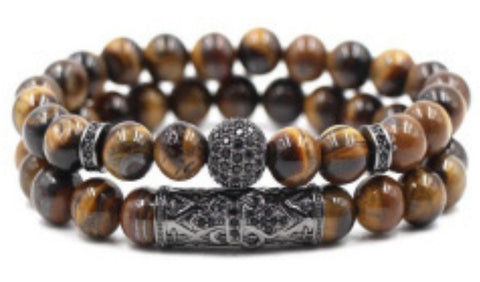 Bracelet élastique micro-incrusté de cuivre œil de tigre zircon noir mat m3331288