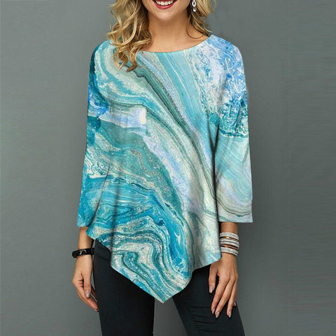 Street hipster crew neck loose irregular hem women's shirt m301562
