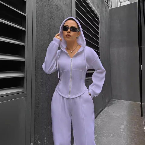 Zweiteiliger trendiger Kapuzen-Cardigan, schlanker, lässiger Zweiteiler für Damen, m300946 