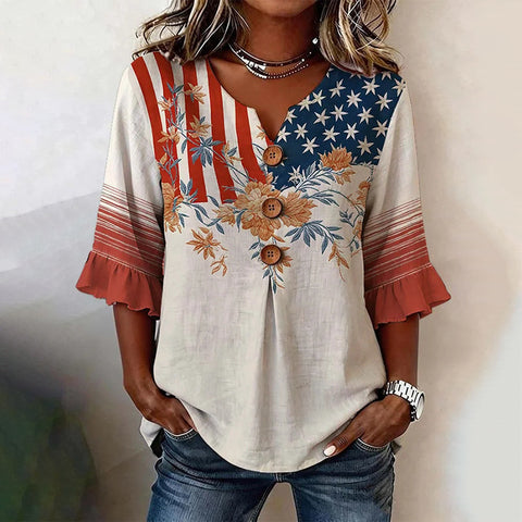 Digital printing sweet and cute T-shirt lace sleeve m302842