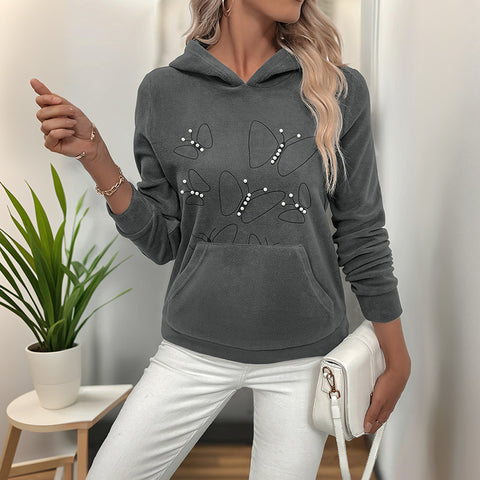 Lässiger Fleecepullover mit Kapuze, Perlenbesetzter Hoodie, Damen m300811 