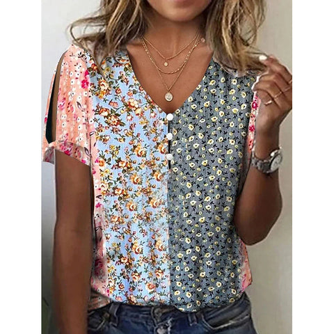 Ethnic style positioning printed short-sleeved top women's m302927
