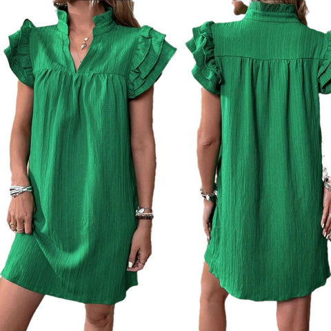 Robe pull polyvalente à col en V et manches en feuille de lotus multicouches m301019 
