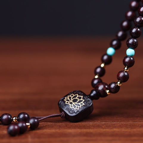 Bracelet en bois de santal rouge de Zambie, perles de Bouddha 0,6 mm, pendentif lotus plat, bracelet pour homme et femme m3331316