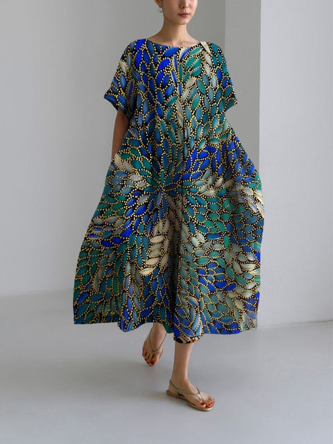 Lockeres Damenkleid mit Rundhalsausschnitt, modisches High-End-Kleid mit kurzen Ärmeln und Print m301052