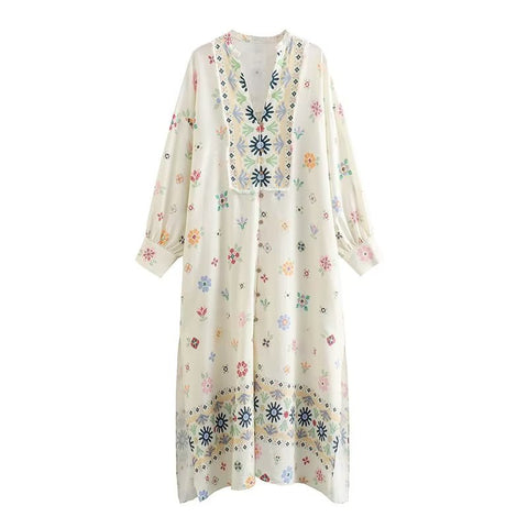 Bedrucktes Kleid aus Leinenmischung m300692 