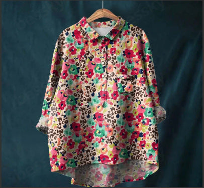Chemise à manches longues en lin et bambou, à revers, polyvalente et tendance, m301040
