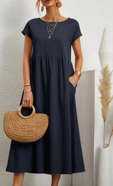 Robe ample sans manches en coton et lin avec poches m301061 
