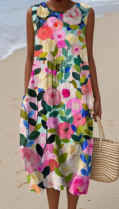 Sleeveless printed temperament long dress dress m301527