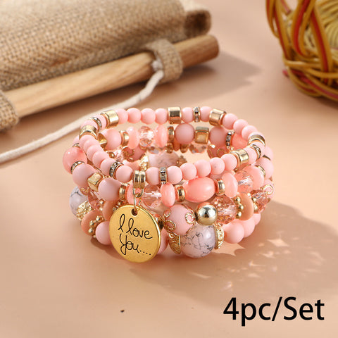 Nouveau bracelet bohème créatif à pompons et perles multicouches m3331286