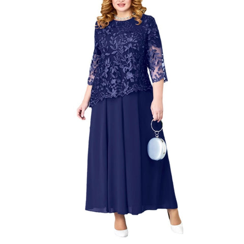 Robe en mousseline de soie brodée hydrosoluble pour femme grande taille m301268 