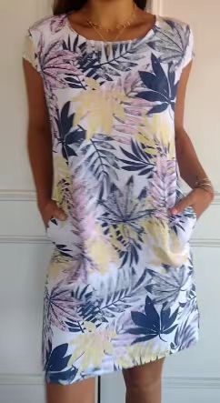 Robe ample à col rond et manches courtes imprimée m300103 