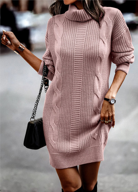 Robe pull à col montant et manches longues pour femme, enveloppante sur les hanches, m300500 