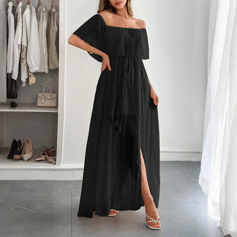 Temperament elegante rohr top taille kurzarm frauen lange kleid kleid m301405 