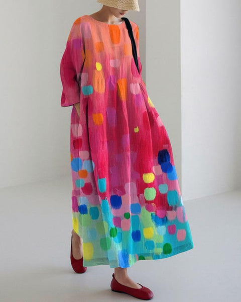 Lockeres, modisches Premium-Kleid mit Rundhalsausschnitt und langen Ärmeln und Aufdruck m301044
