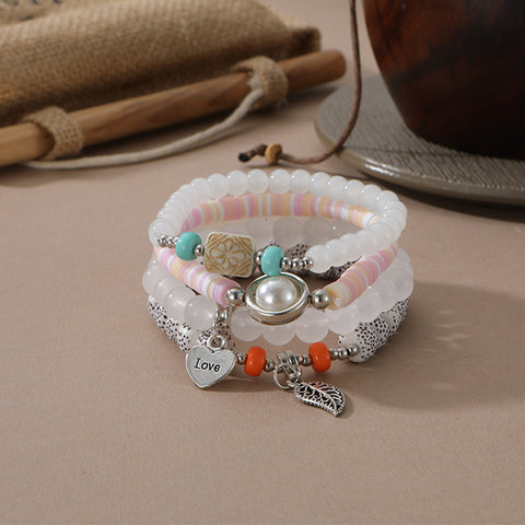 Nouveau bracelet bohème créatif à pompons et perles multicouches m3331286