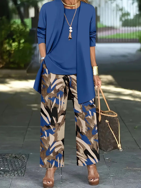 Pink three-piece casual suit women's cardigan wide-leg pants m302761