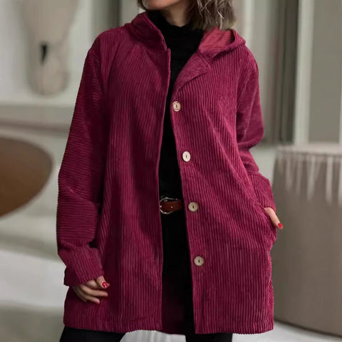 Autumn and winter hooded loose women's corduroy casual jacket m301672