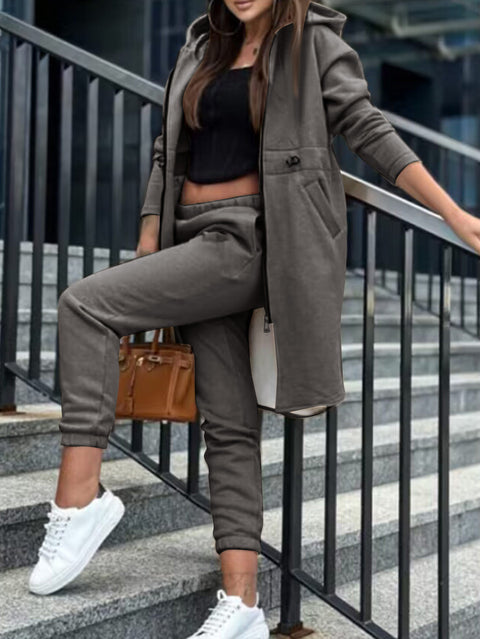 Lässiges zweiteiliges Set aus Fleecepullover und -jacke mit Kapuze m300682 