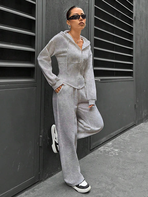 Zweiteiliger trendiger Kapuzen-Cardigan, schlanker, lässiger Zweiteiler für Damen, m300946 