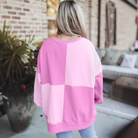 Spleißen kontrastierenden Fleece Schnalle langen Revers Pullover Damen Obermaterial m301011 