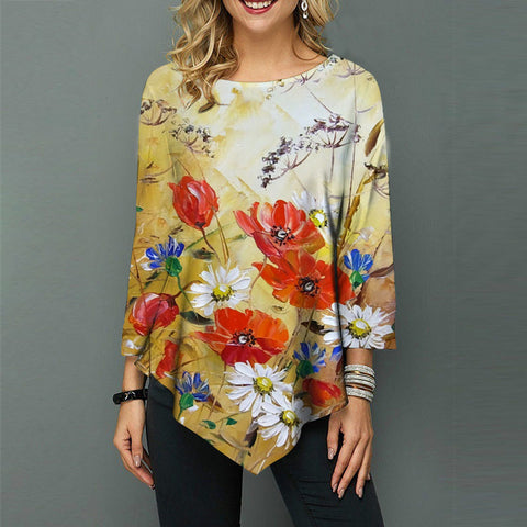 Street hipster crew neck loose irregular hem women's shirt m301562