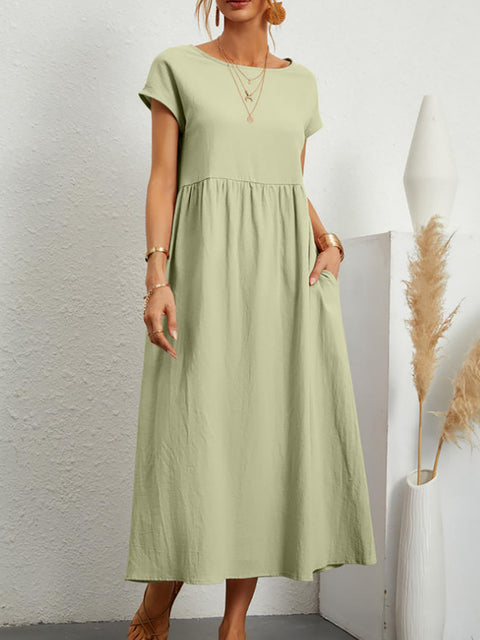 Robe ample sans manches en coton et lin avec poches m301061 