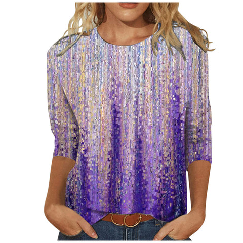 Damenbekleidung Rundhals 3/4 Ärmel Lose Print T-Shirt M300227 