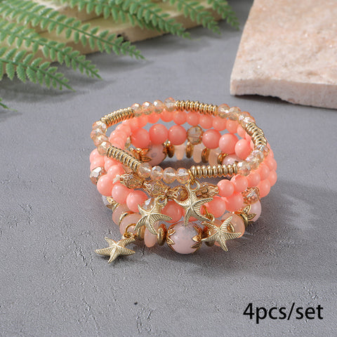 Nouveau bracelet bohème créatif à pompons et perles multicouches m3331286