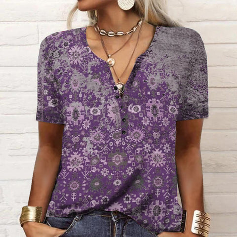 Damen Kurzarm T-Shirt mit ethnischem Print und Print m300017 