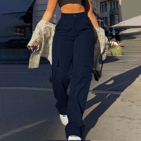 Fashion multi-pocket tooling straight trousers m301370